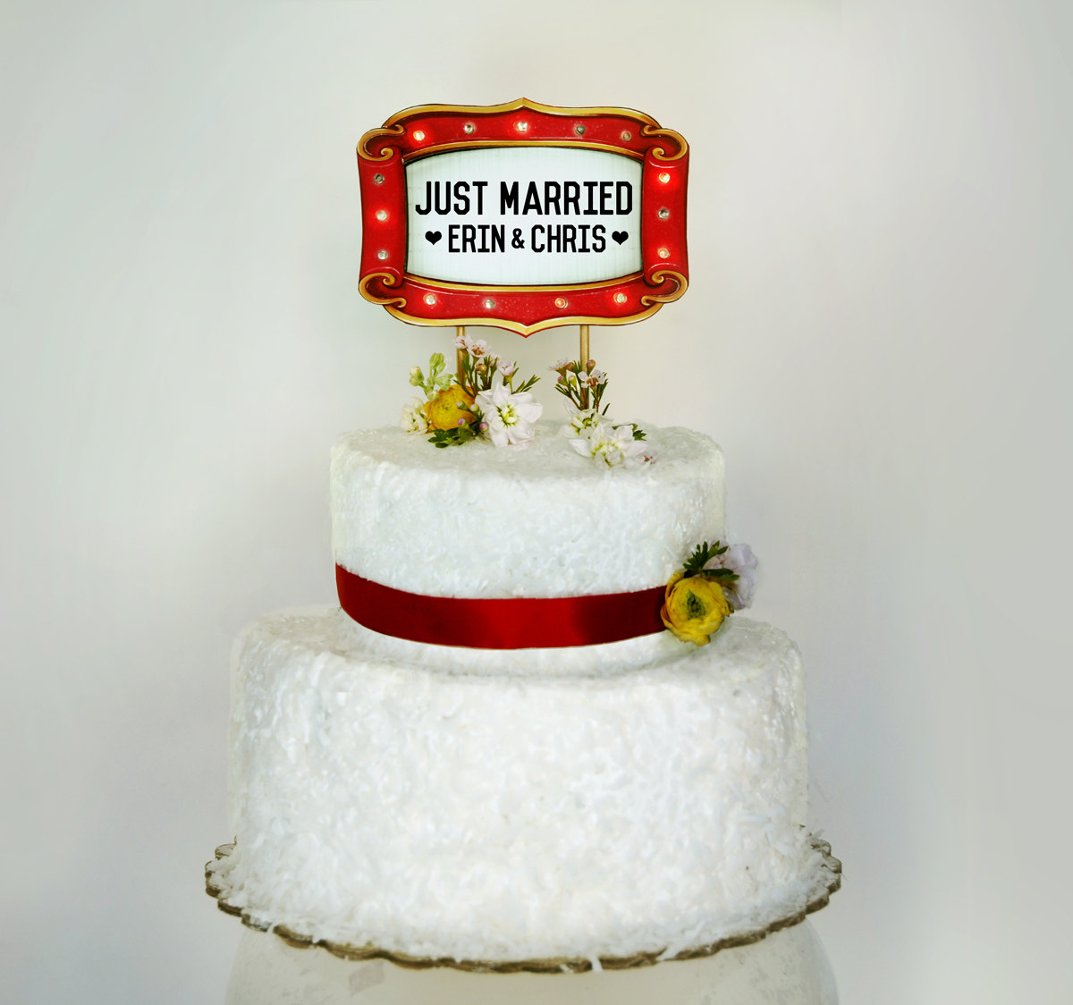  Just Married Custom Marquee Lights Wedding Cake Topper Sign / as seen on www.BrendaWeddingBlog.com 