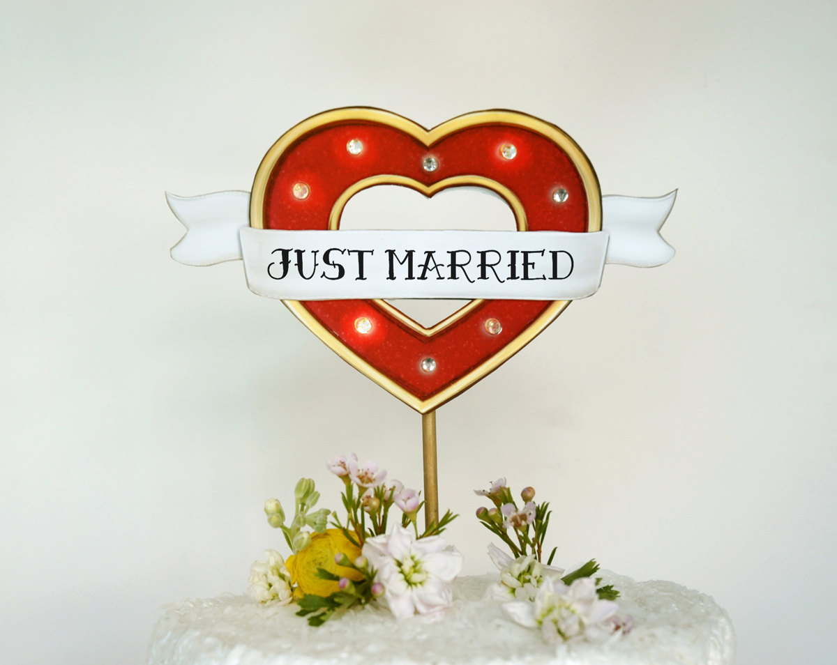  Custom Wedding Cake Topper Marquee Lights Sign with Tattooed Heart / as seen on www.BrendasWeddingBlog.com 