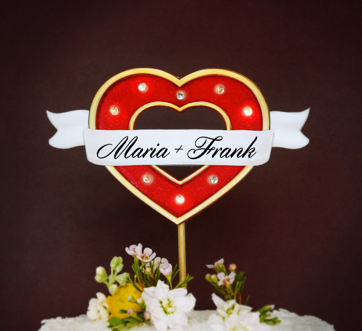  Custom Marquee Lights Wedding Cake Topper with Heart / as seen on www.BrendasWeddingBlog.com 