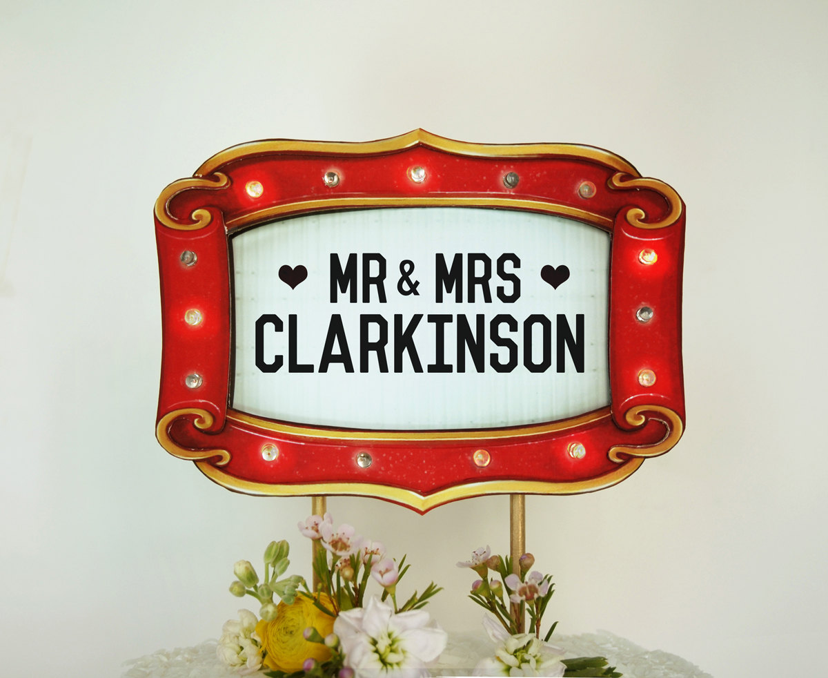  Custom Wedding Cake Topper Marquee Lights Sign / as seen on www.BrendasWeddingBlog.com 