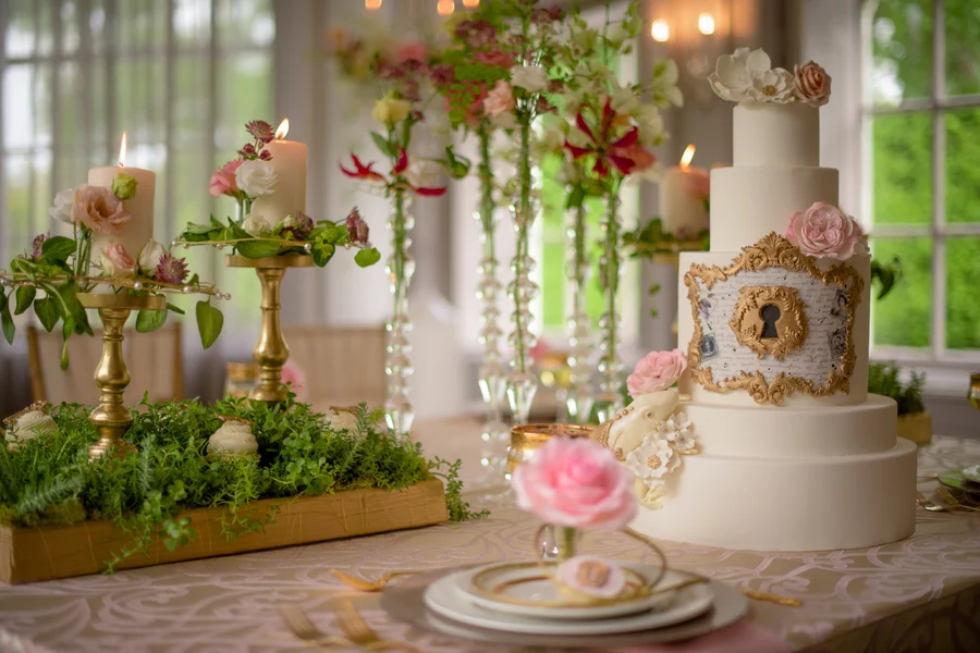 Elegant Wedding Cake with a Keyhole by The Cake Parlour / Photo by collective67