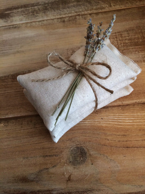  Natural Cotton Sachets With Dried Lavender - perfect rustic wedding favor 