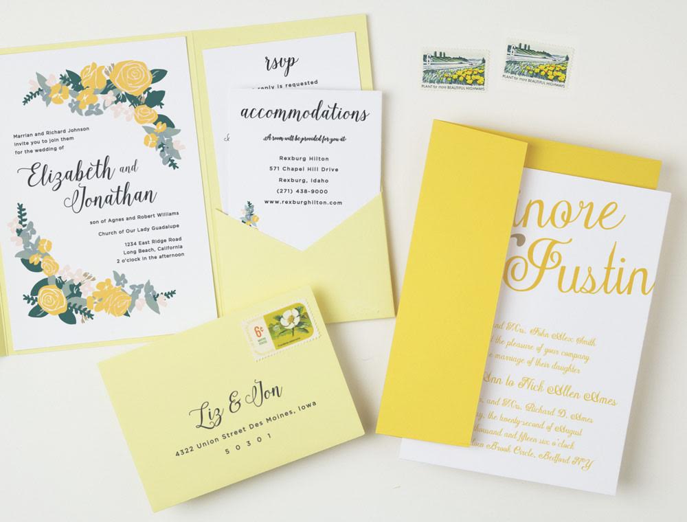 Elegance Wedding Invitation Suite with Ombré Yellow Envelopes