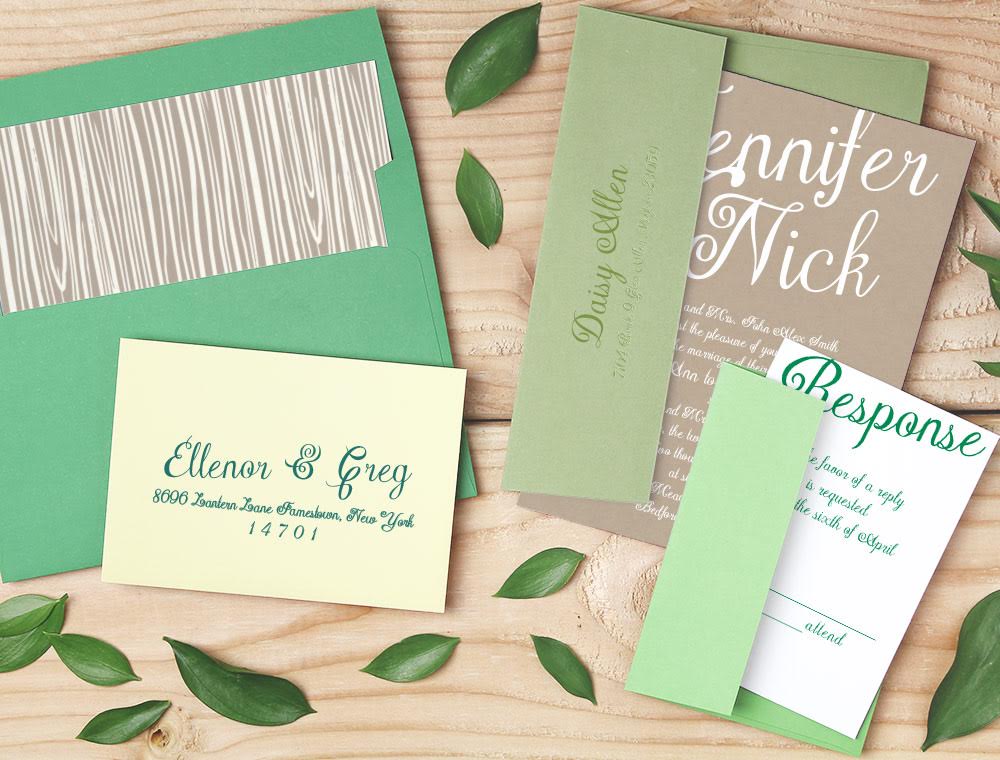 Elegance Wedding Invitation Suite with Ombré Green Envelopes