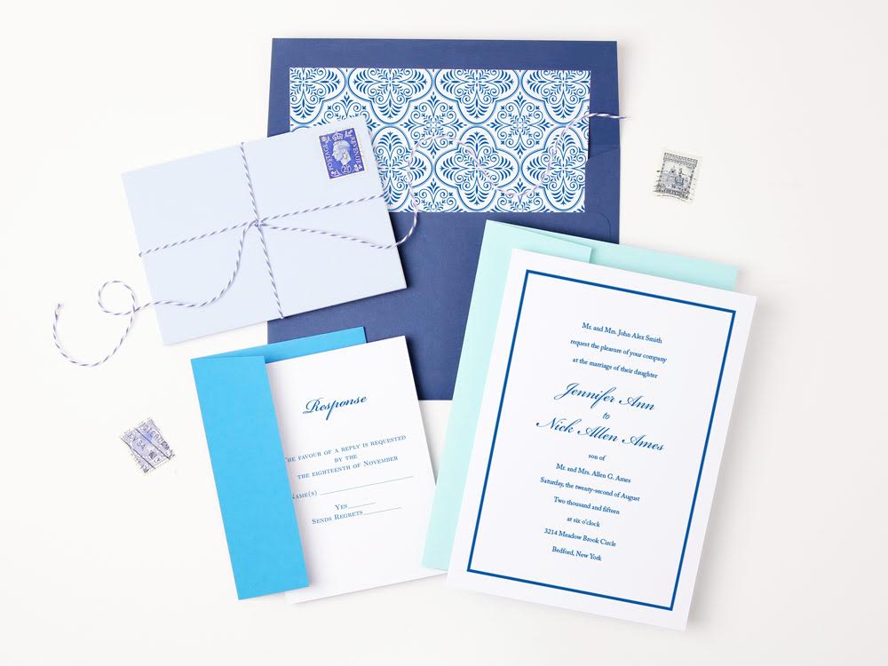 Simple Luxury Wedding Invitation Suite with Ombré Blue Envelopes