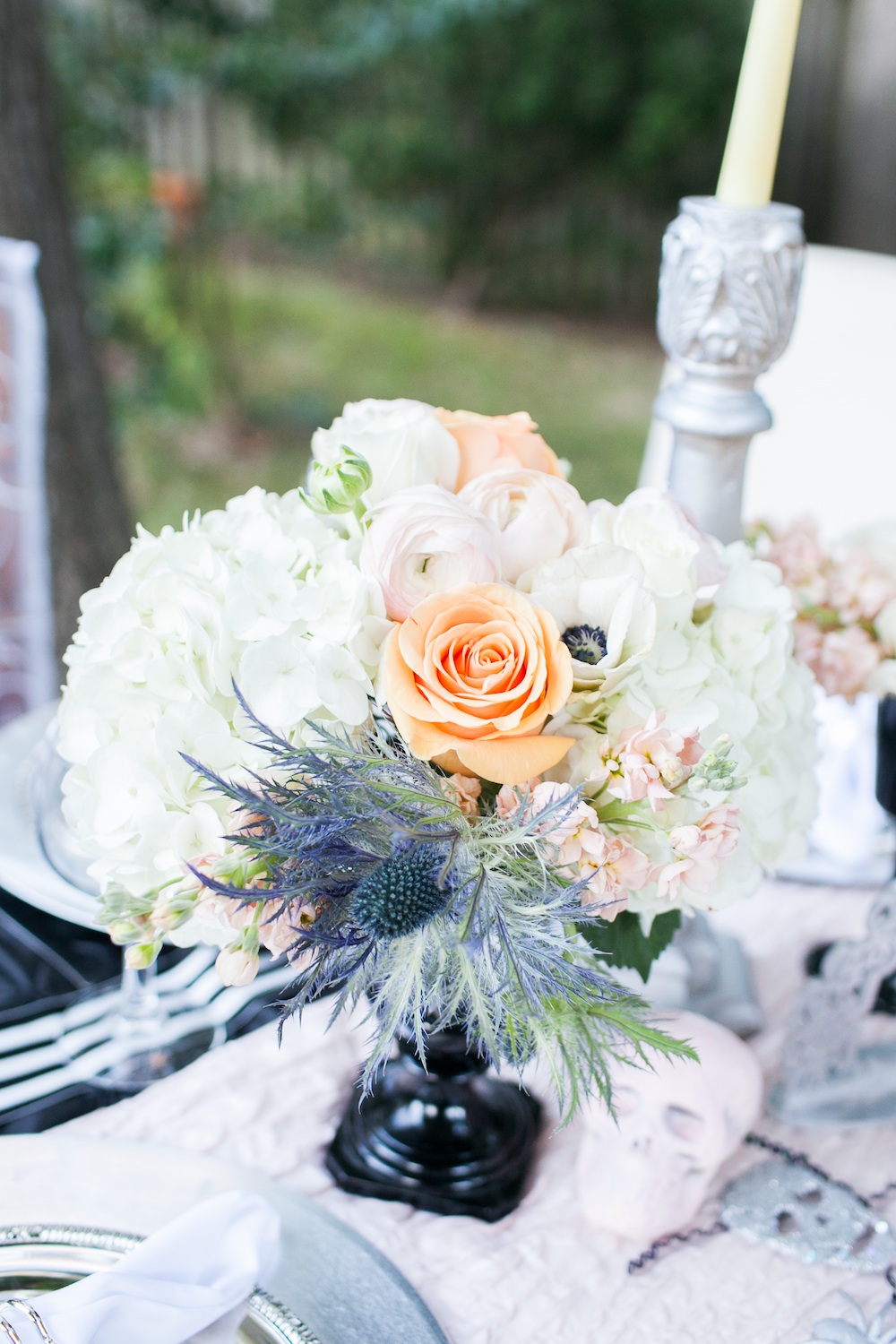  Elegant Halloween Wedding Centerpiece {roses, anemones, hydrangeas} / florals by EightTreeStreet / photo by {a}strid Photography 