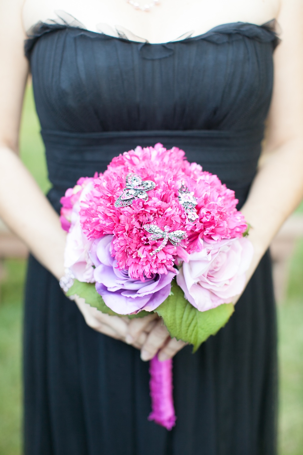  Pink Carnation + Rose Wedding Bouquet with Brooches / florals by EightTreeStreet / photo by {a}strid Photography 