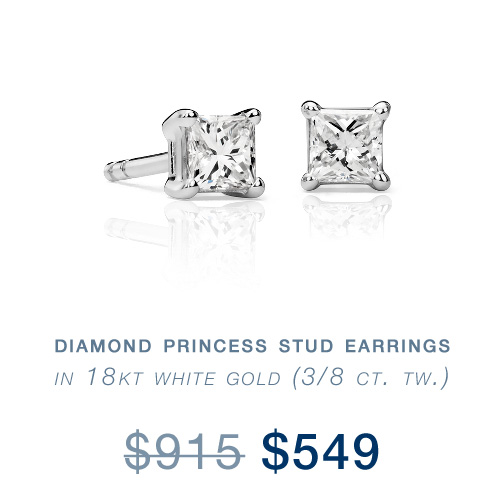  Diamond Princess Stud Earrings in 18kt White Gold 