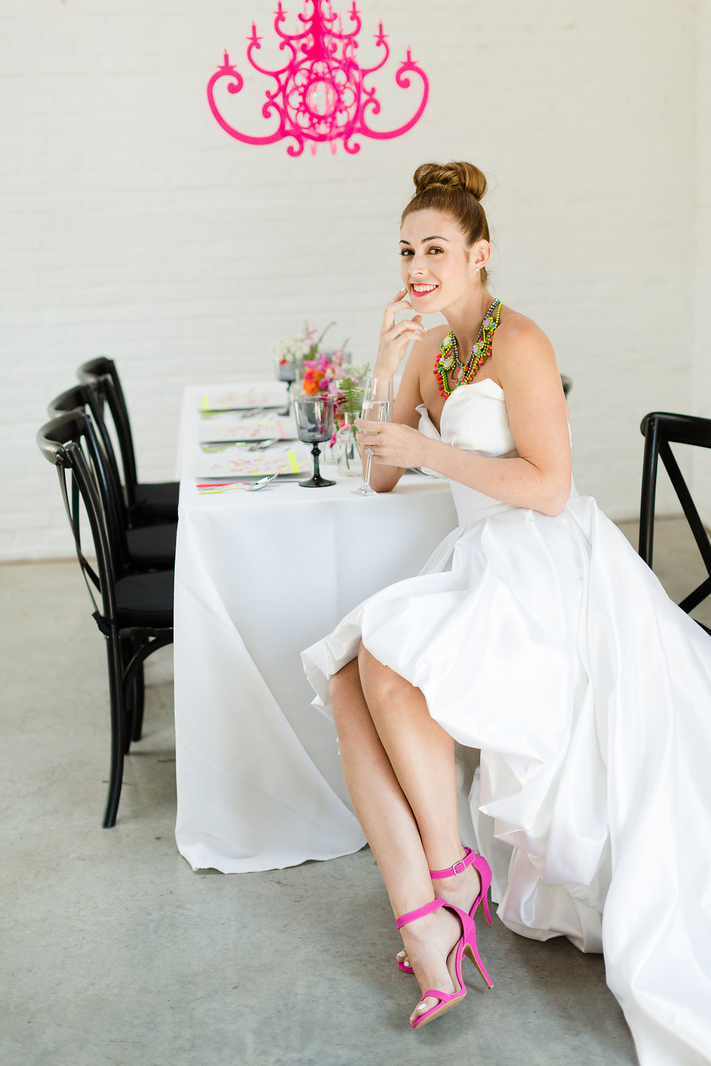 Neon Wedding Inspiration with Decor by Chandelier by NK / photo by Jessica Haley Photography