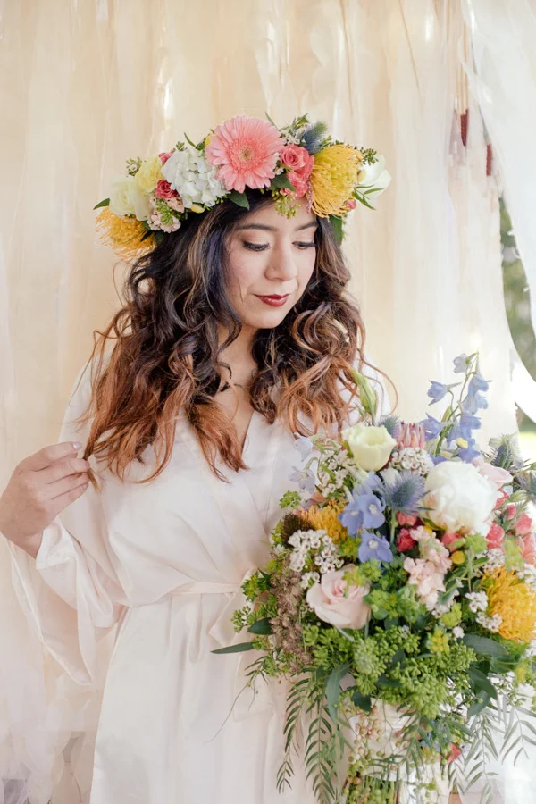 A Bohemian Styled Elopement with Colorful Florals + Lace