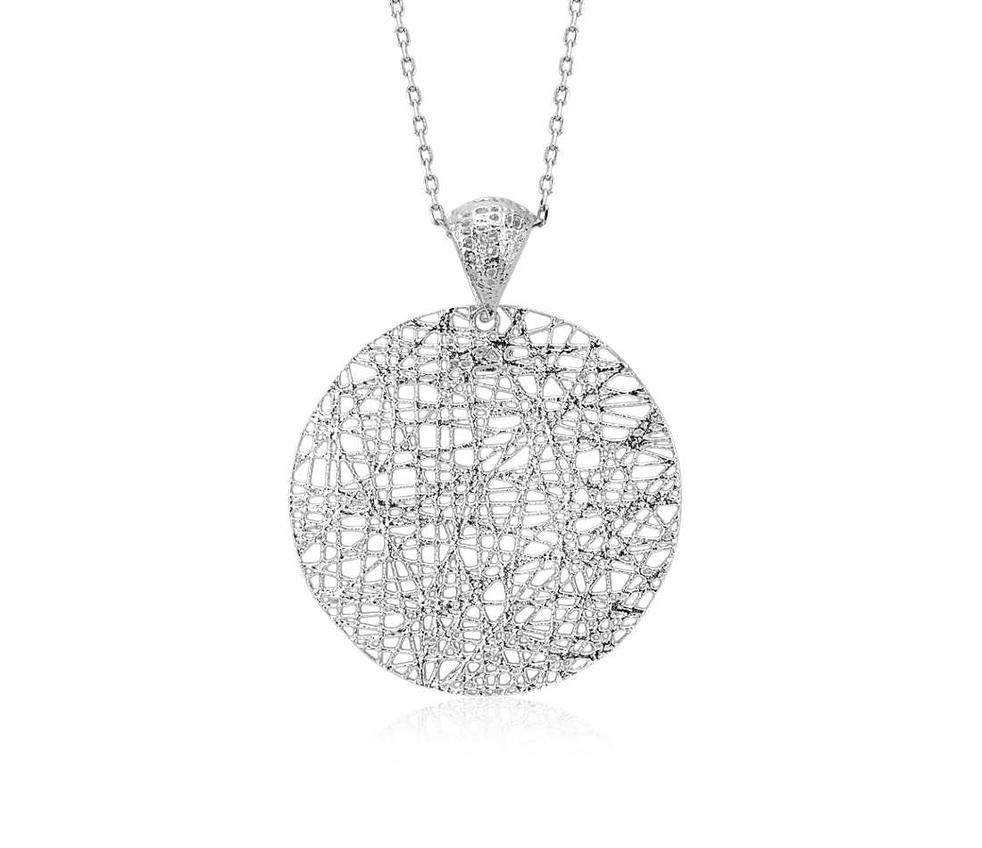 Long Woven Disc Pendant in Sterling Silver (30")
