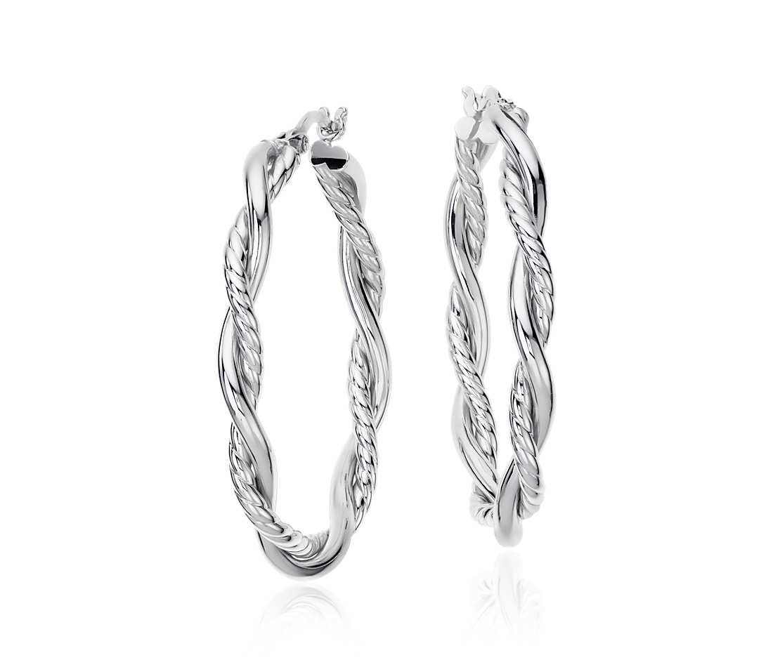 Intertwined Oval Hoop Earrings in Sterling Silver 