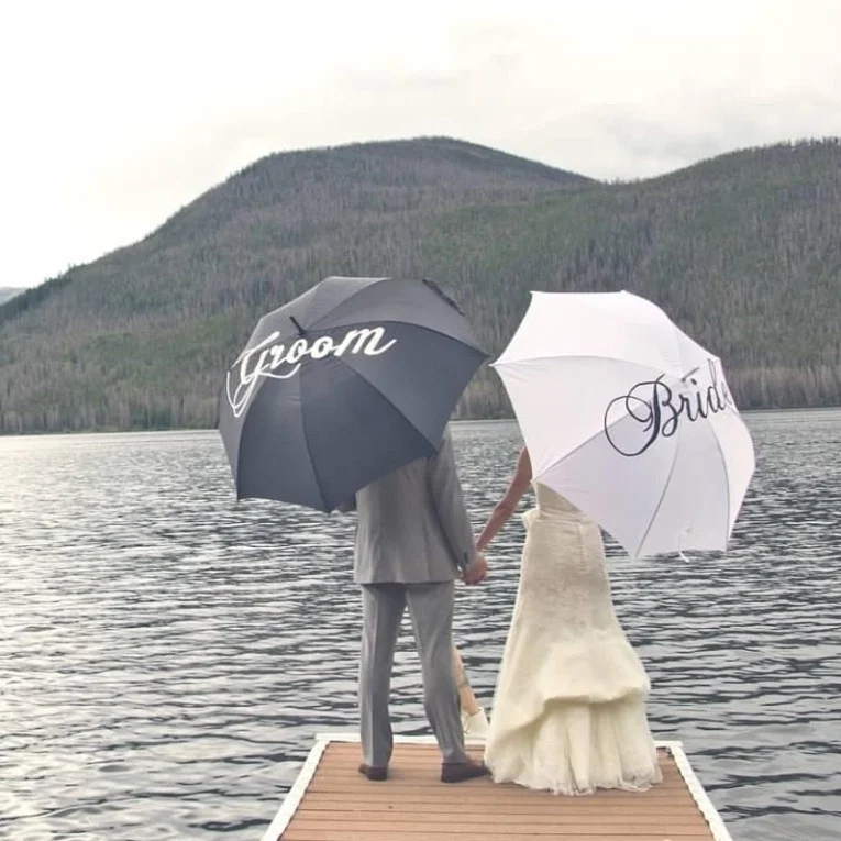 Custom Painted Bride and Groom Umbrellas {rain and waterproof}