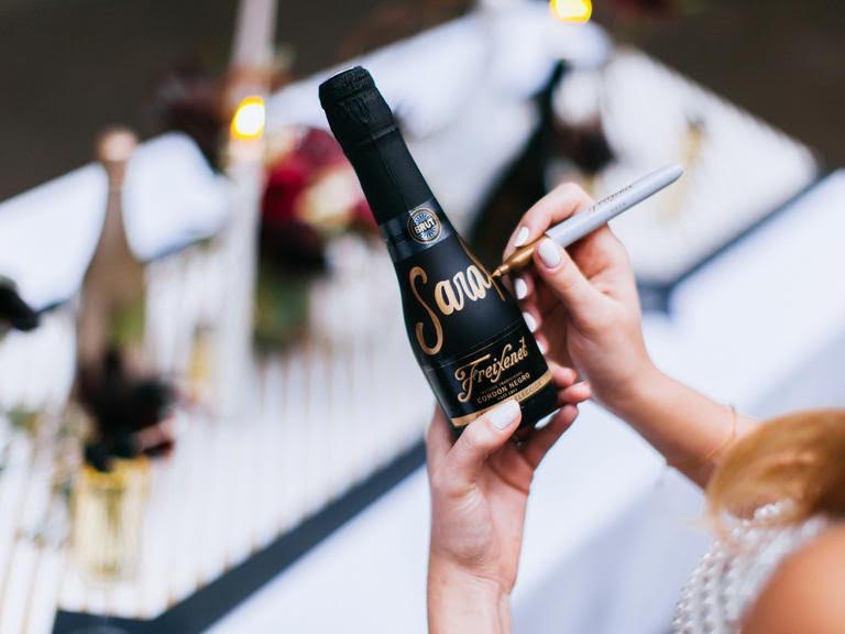 Personalize Bottles of Freixnet Brut in gold pen for wedding gifts and/or favors