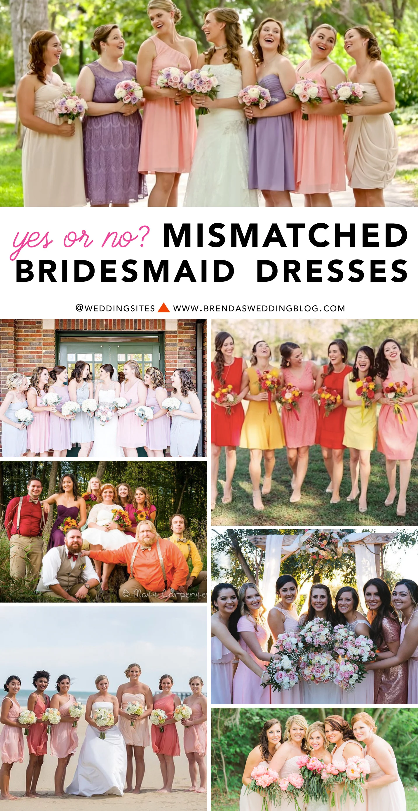 The Hot Wedding Trend : Mismatched Bridesmaid Dresses - are you on team yes or no? Click to see 5 ways to pull off this look with your Bridesmaids for your Wedding / as seen on www.BrendasWeddingBlog.com