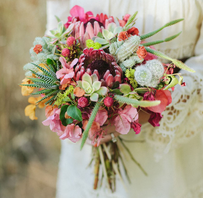  Planning a desert or rustic wedding? Consider a bridal bouquet with cactus and succulents tucked inside. As seen in Cactus Wedding Ideas - a hot wedding trend on www.BrendasWeddingBlog.com 