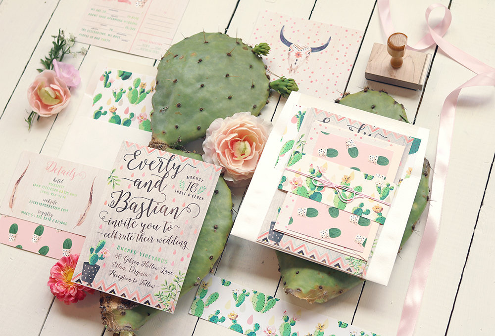  Invite your guests with a desert cactus wedding invitation suite. As seen in Cactus Wedding Ideas - a hot wedding trend on www.BrendasWeddingBlog.com 