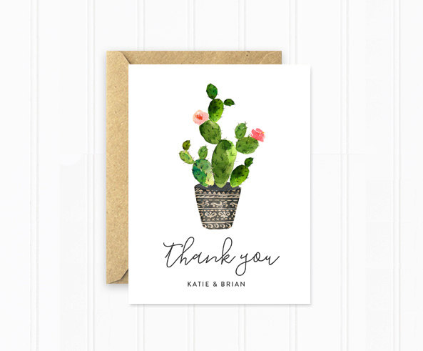  Planning a cactus themed wedding? Cactus thank you cards are a must-have. As seen in Cactus Wedding Ideas - a hot wedding trend on www.BrendasWeddingBlog.com 