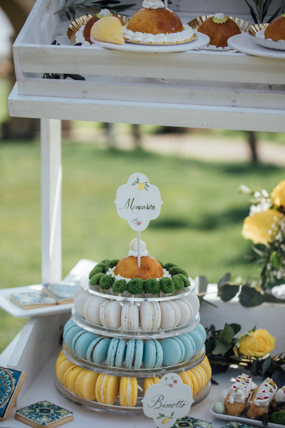  Macaron wedding cake tower from a Lemon Yellow Garden Wedding Styled Shoot in Rome Italy - by Jess Palatucci Photography - as seen on www.BrendasWeddingBlog.com 