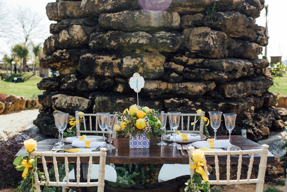  Lemon Yellow Tablescape from a Garden Wedding Styled Shoot in Rome Italy - by Jess Palatucci Photography - as seen on www.BrendasWeddingBlog.com 