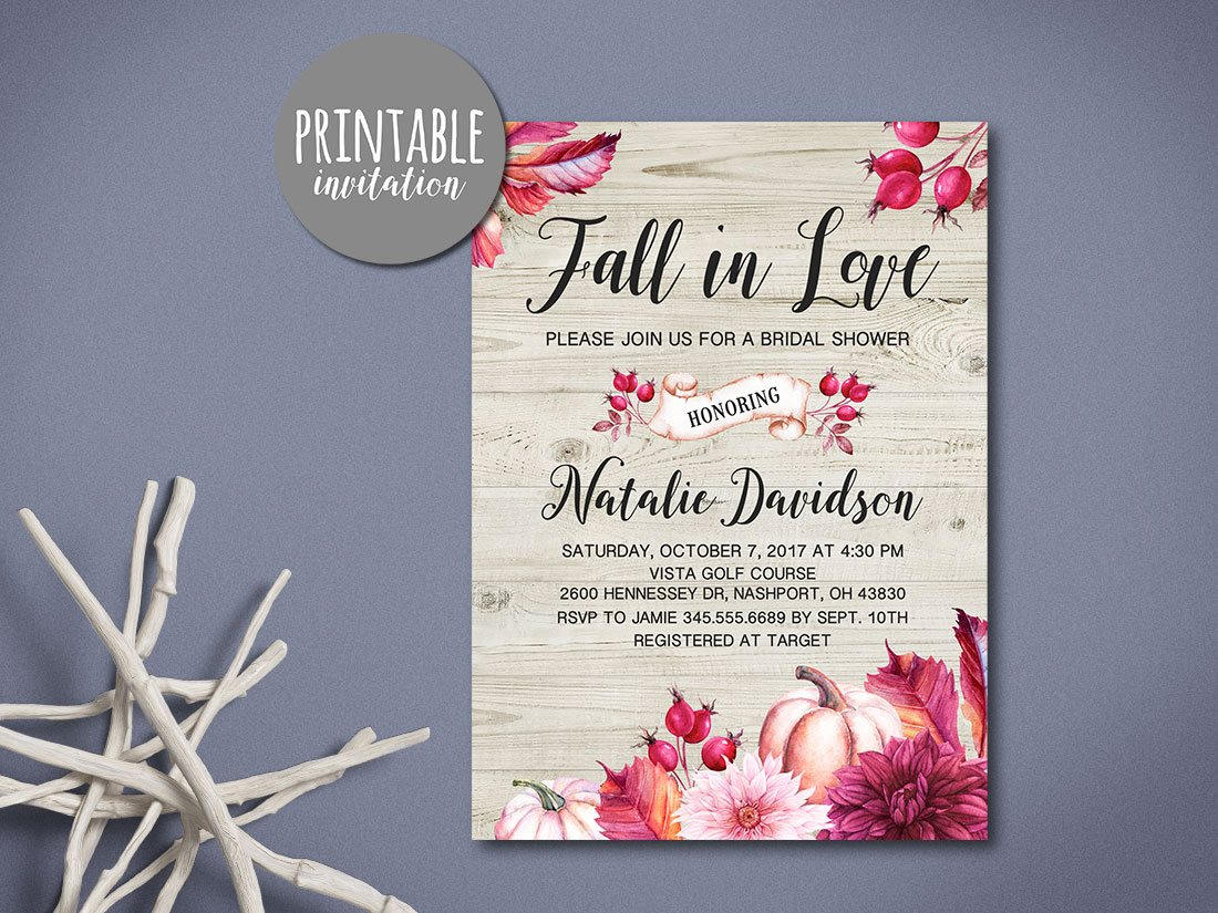 Fall Bridal Shower Invitation Template Fall in Love Autumn 