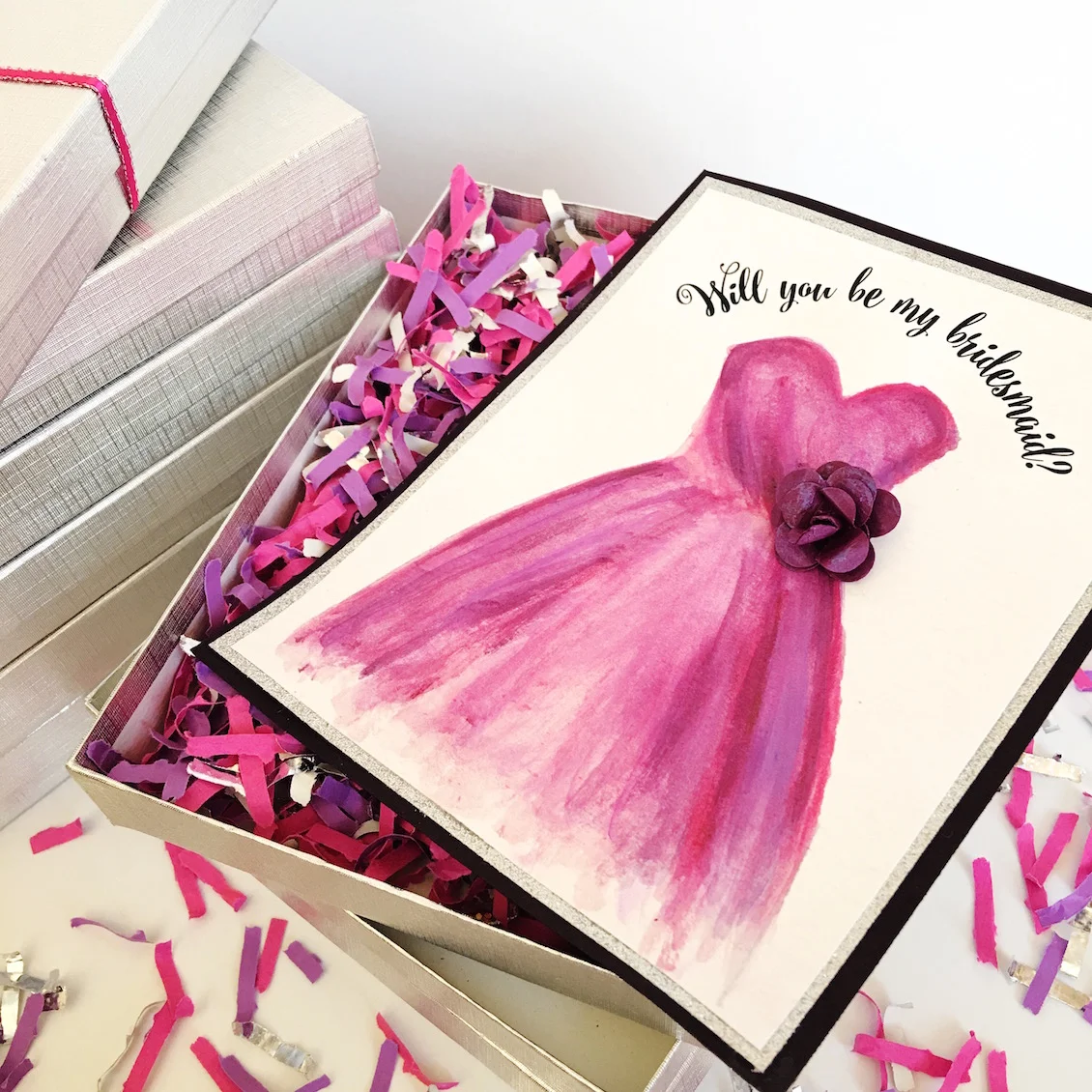 Win Handmade Will You Be My Bridesmaid Gift Box Card Sets with Confetti