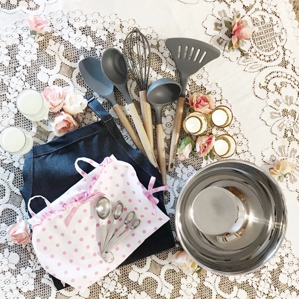 His and Hers Apron Wedding Gift Bundle with Cooking Gift Set