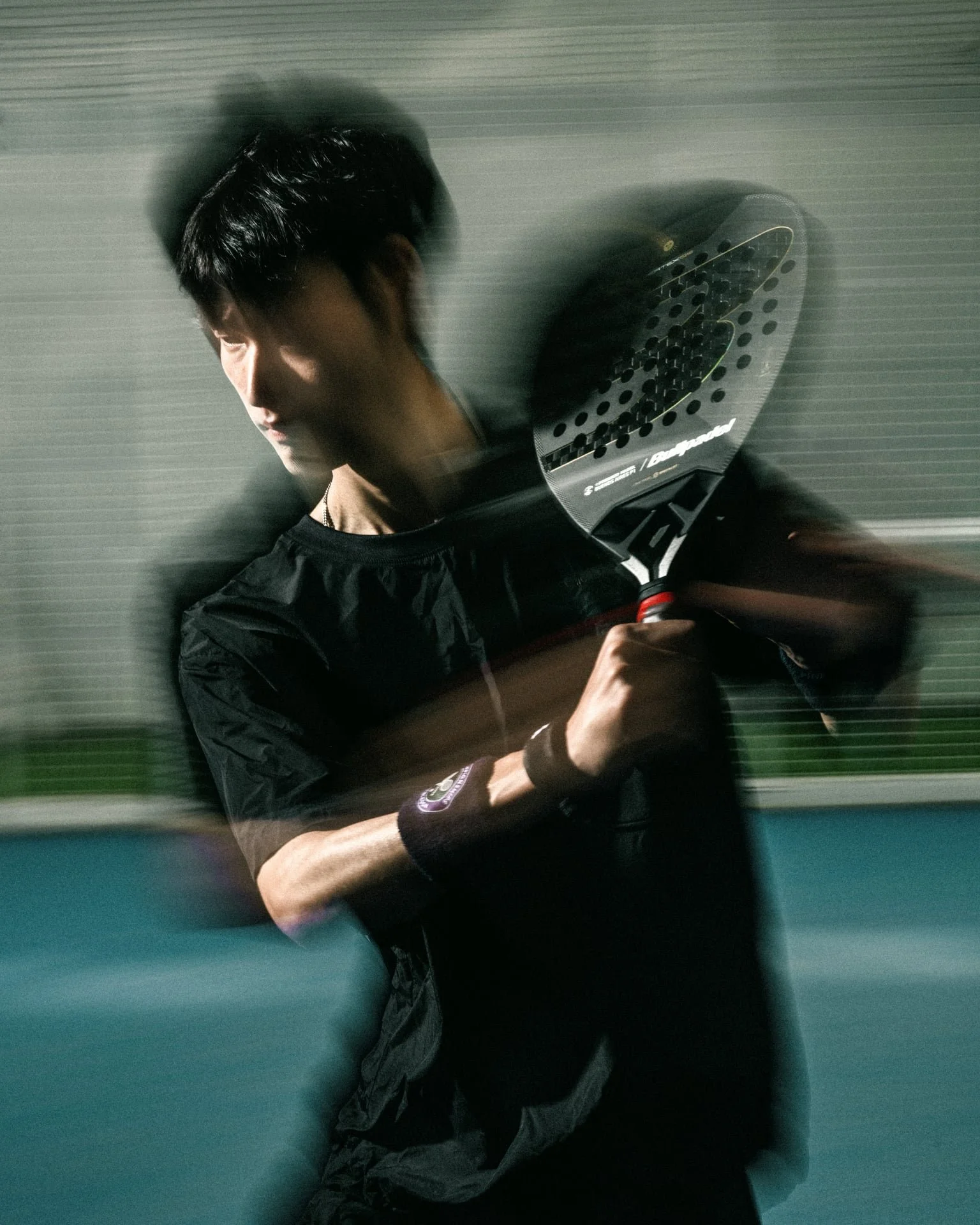 Sport action photographer Seoul Korea — padel player motion blur outdoor court