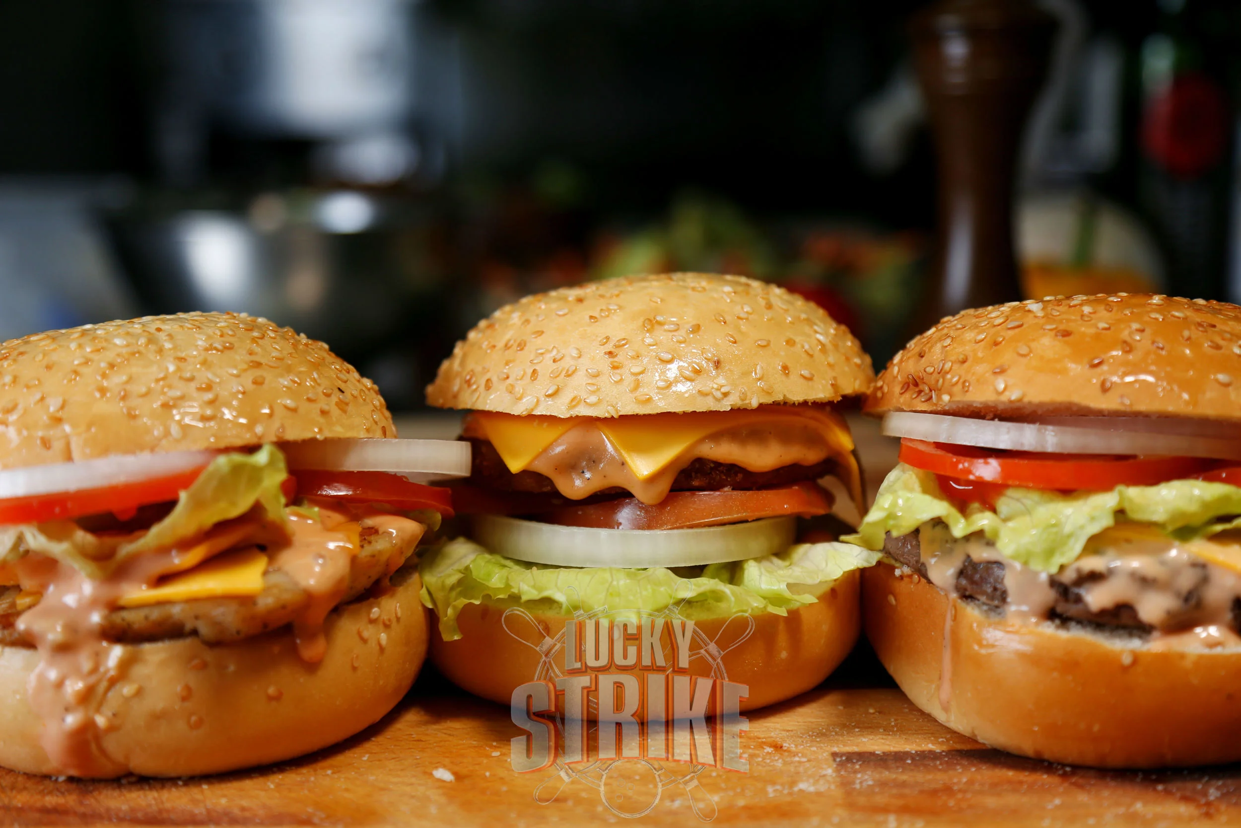 GRILLED CHICKEN BURGER 32 VEGGIE BURGER 29 LUCKY STRIKE CLASSIC 39 Grilled chicken, melted cheedar cheese, Vegetable patty, melted cheddar cheese, Prime ANGUS beef patty, melted cheddar cheese, special sauce, tomato, onion & lettuce special sauce, tomato, onion & lettuce special sauce, tomato, onion & lettuce