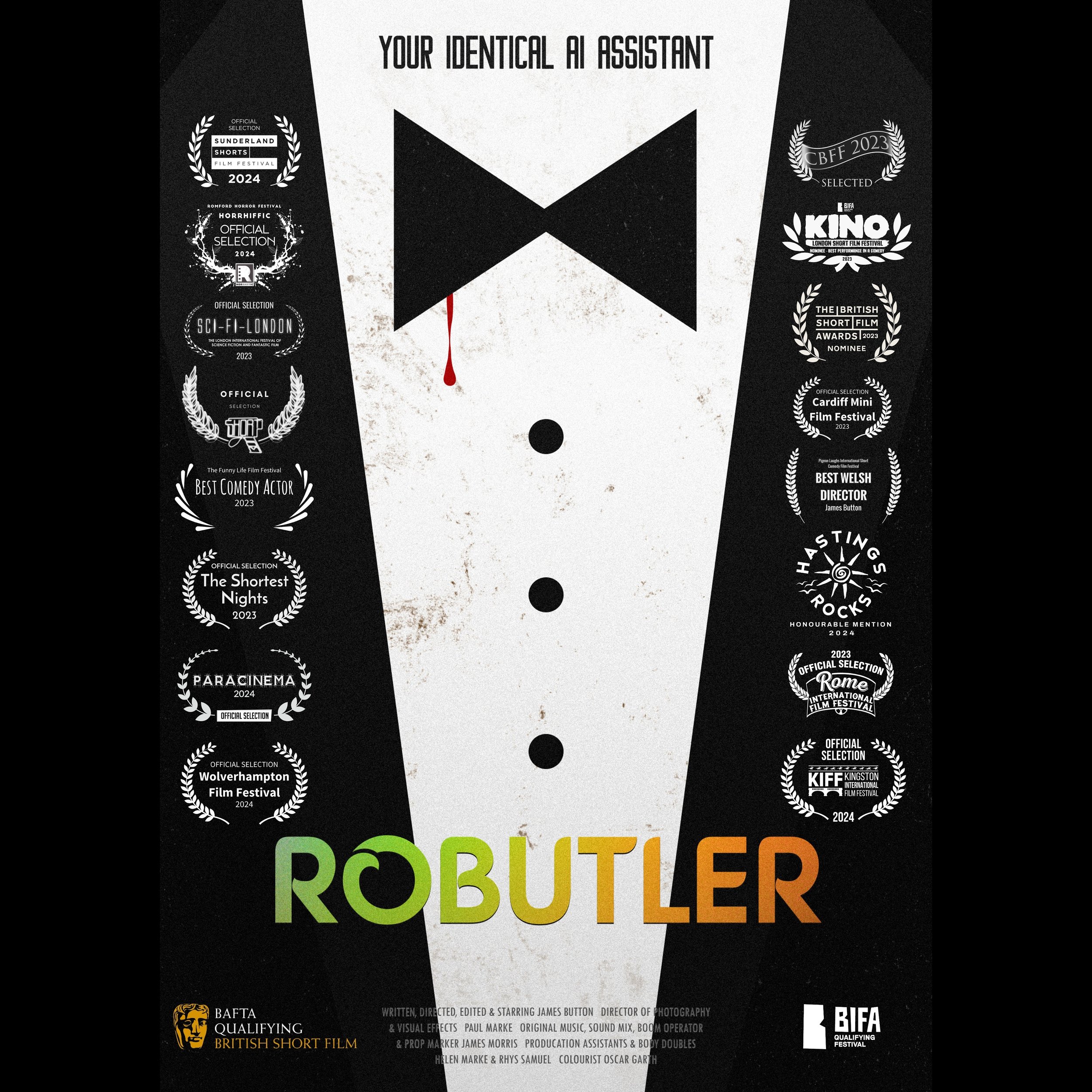 &ldquo;I am RoButlerrrrrrrrr!&rdquo;🤵🏻&zwj;♂️
Two more official selections at festivals this week for this one- popped the two new badges at the bottom of RoButler&rsquo;s laurel-loaded tux there and now he looks even more like the keen boy scout h