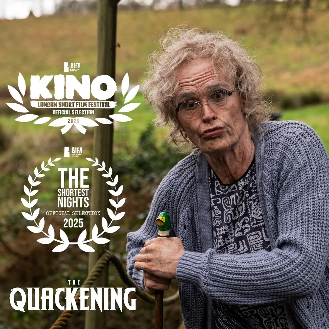 You can see me play my grandma as she tries to survive a duck attack, at two @bifa_film qualifying festivals- @kinoshortfilm &amp; @theshortestnights (which we&rsquo;ve frequented with our silly films before and love ❤️!). Come see THE QUACKENING fro