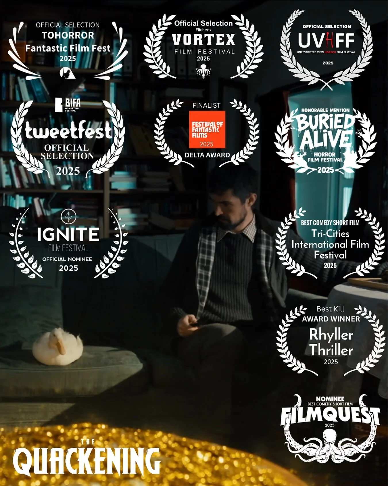 Film festival update for THE QUACKENING by @splonkcomedy 🦆 (Squeezing all dem laurels into one post as I&rsquo;m behind on posting and don&rsquo;t wanna risk spamming the feed!) But still very excited and delighted to say there is no excuse for anyo