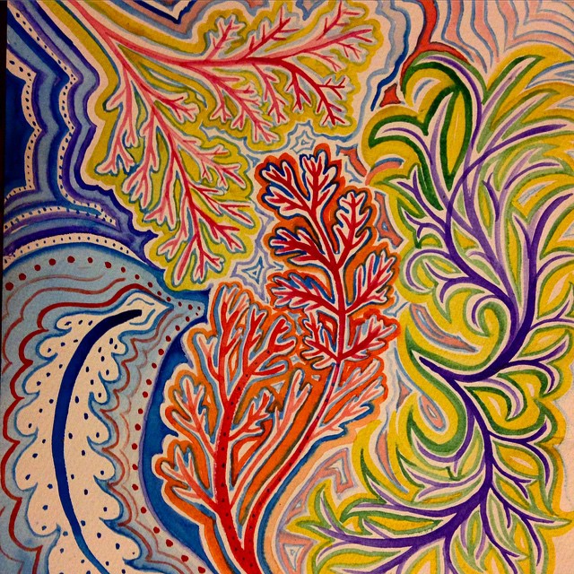 Inspired by capillaries and leaves, this exploration is an exercise in biomimicry. Watercolor on paper 12"x12"