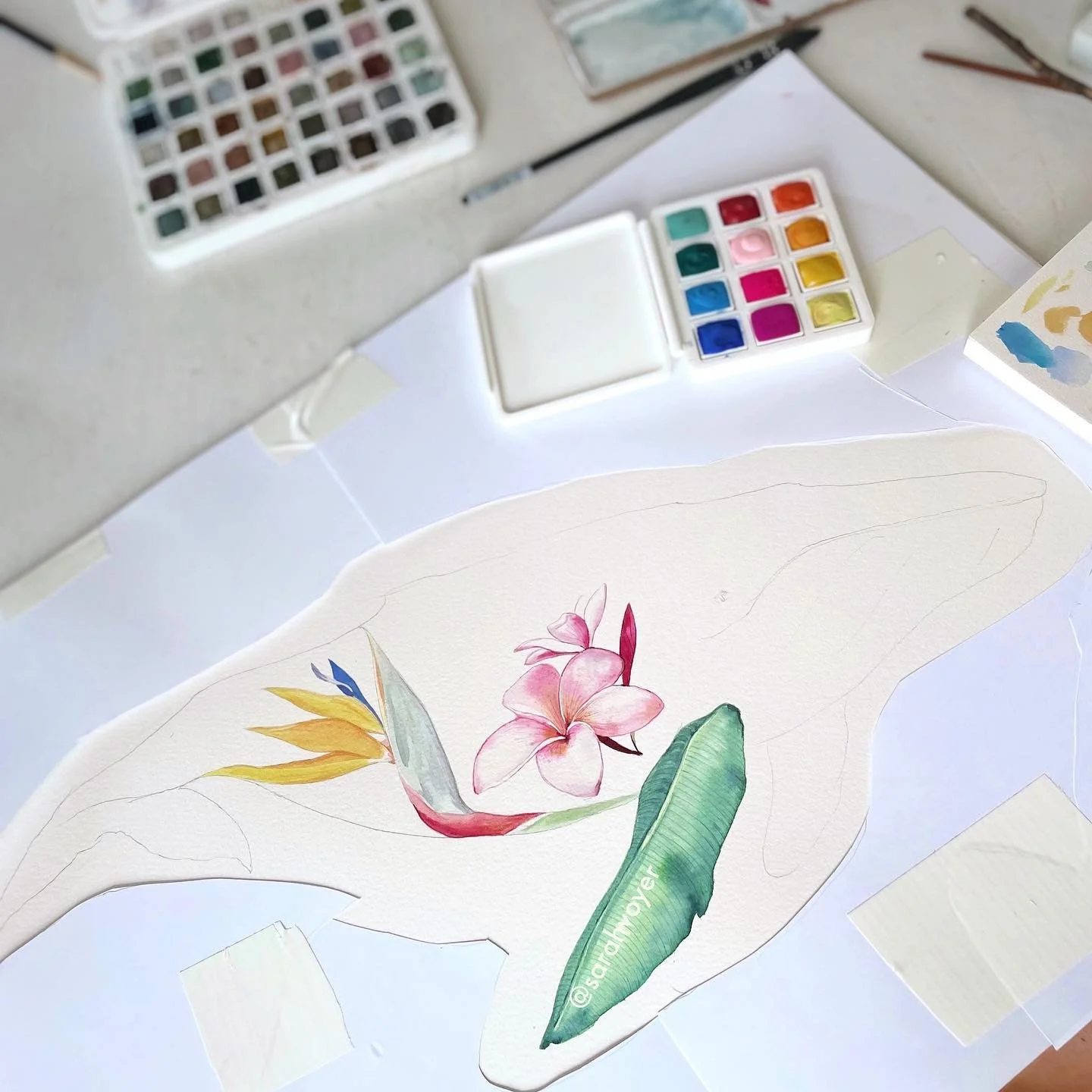 Hoping to have a few originals for sale at @seaburyhallcraftfair May 13th! Having fun with this one so far 🐋🌺