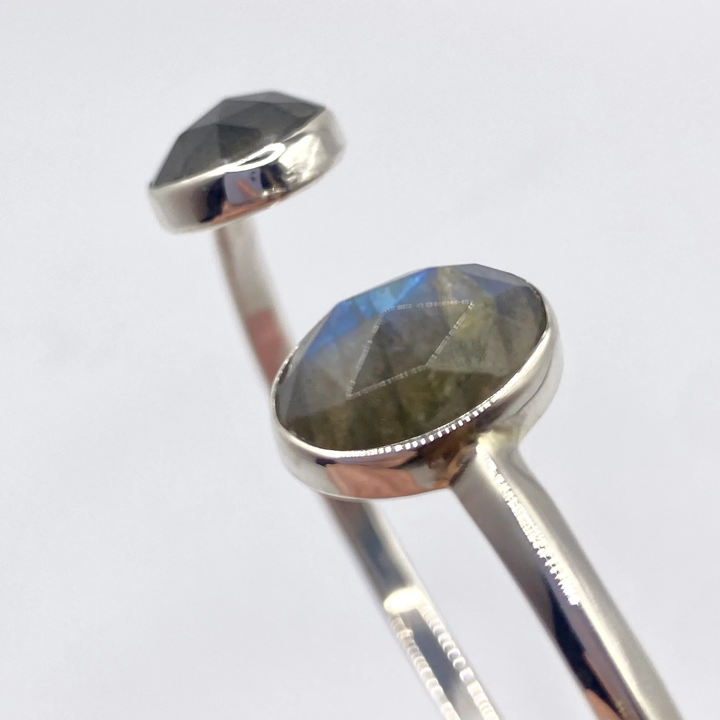 Bezel-Set Labradorite Open Cuff Silver Bracelet