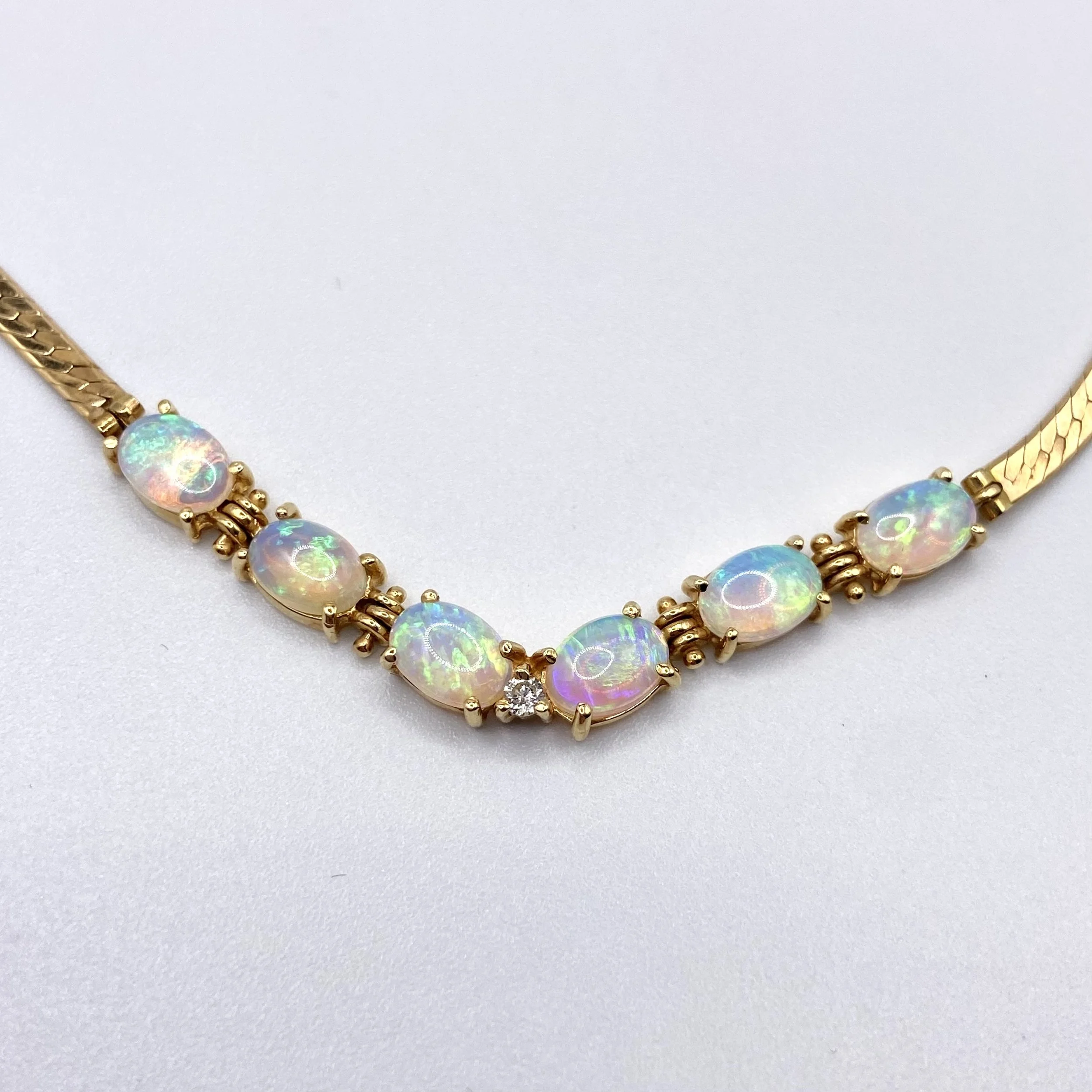 Opal and Diamond Herringbone Collar, 16" Length