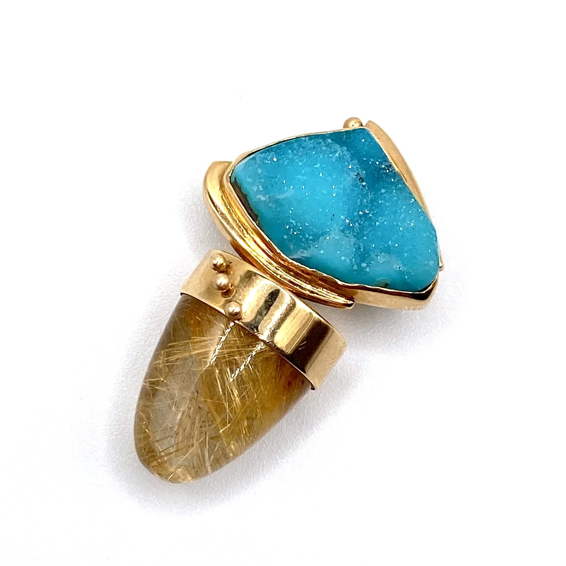 Blue Druzy and Rutilated Quartz Convertible Pendant / Brooch