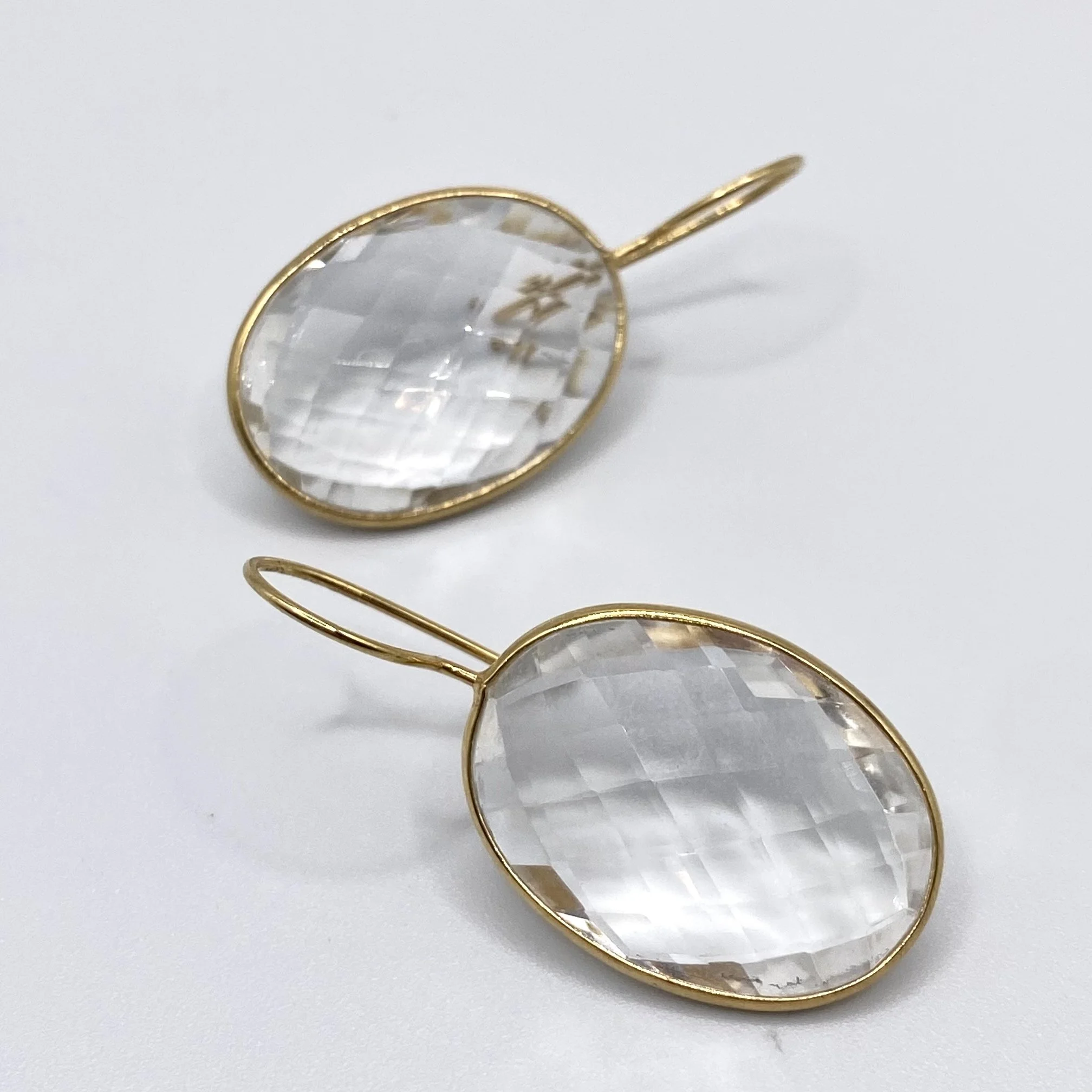 Bezel-Set Oval Checkerboard Crystal Quartz Earrings