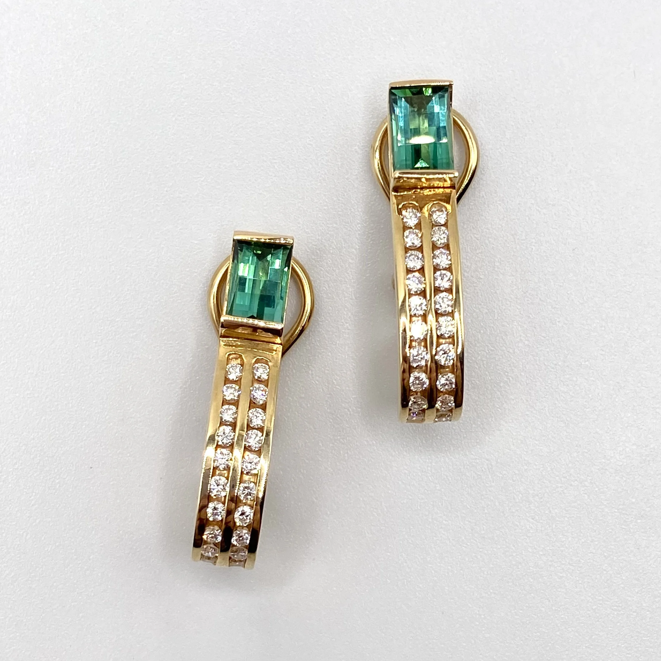 Green Tourmaline and Diamond Ribbon-Style Clip-On Earrings