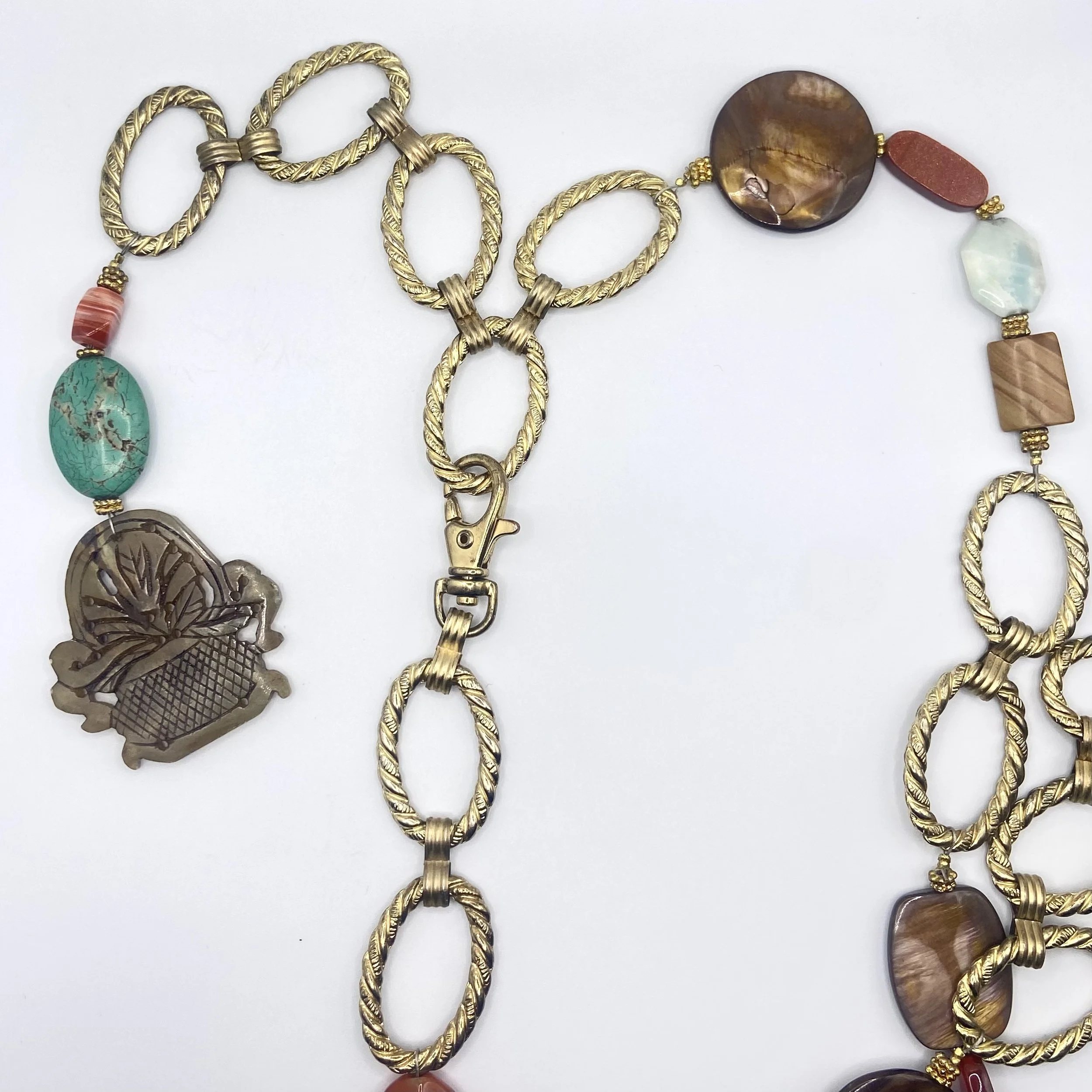 Multi-Stone and Mother of Pearl Brass-Toned Vintage Belt
