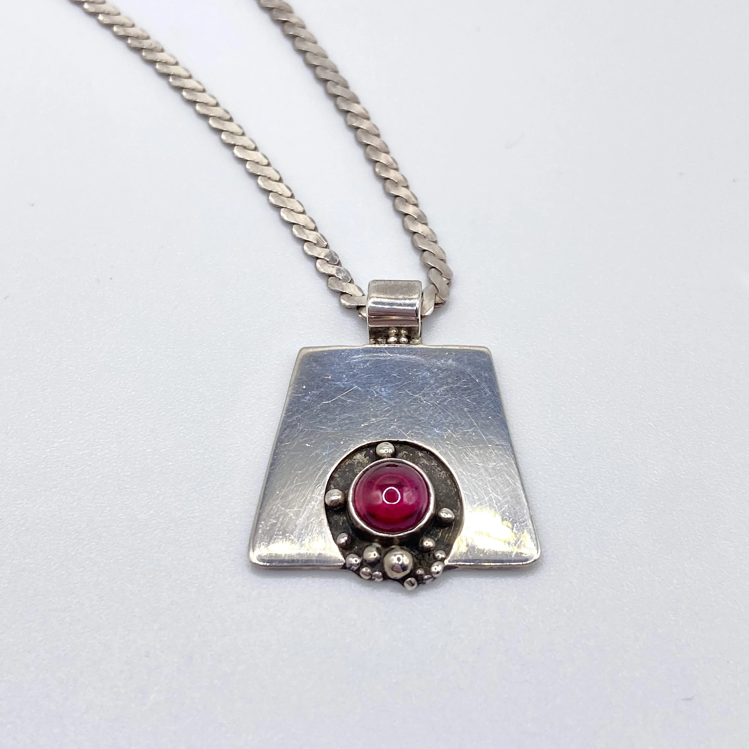 "Klassen" Geometric Pendant w/ Red Cabochon Stone