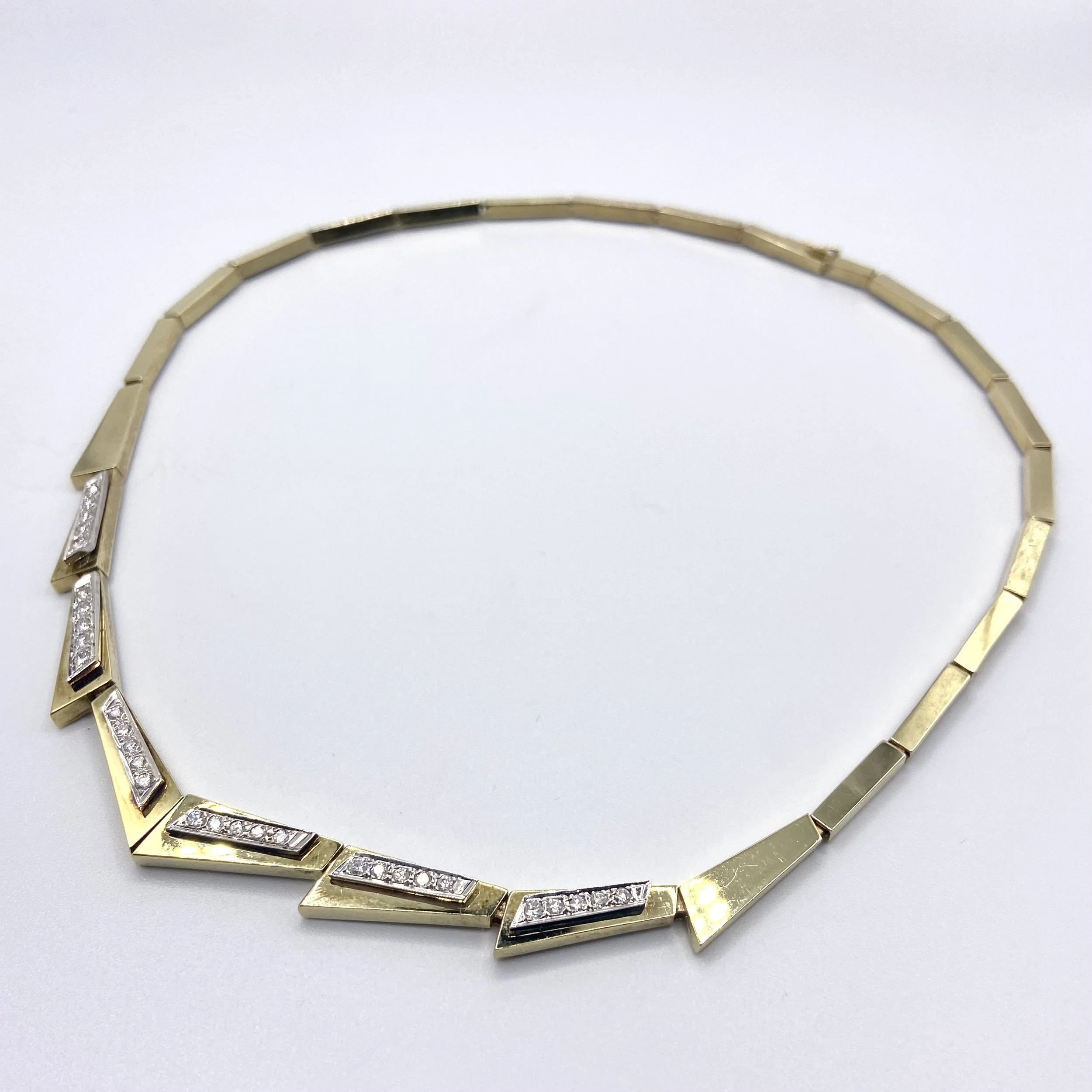 Yellow Gold Segmented Diamond Necklace, 16" Length