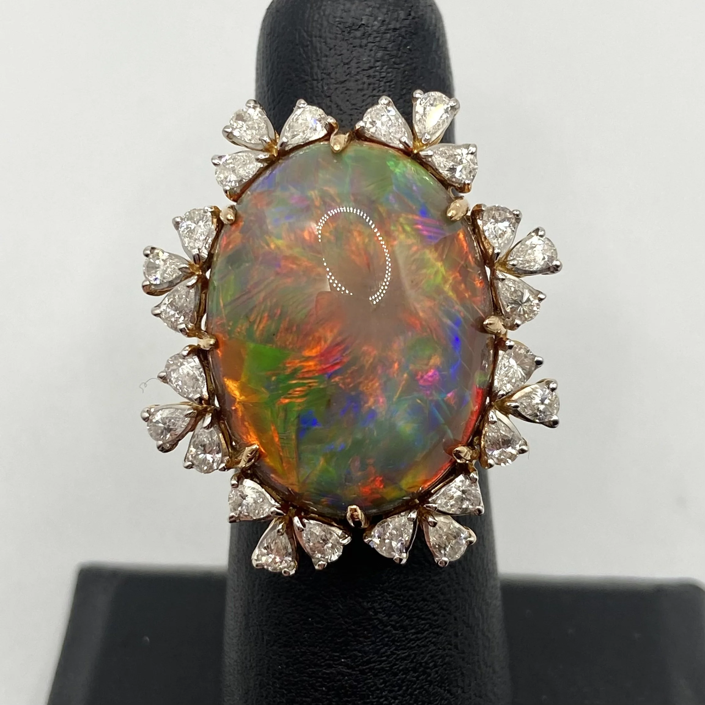 Oval Opal Cocktail Ring w/ Fancy Diamond Halo