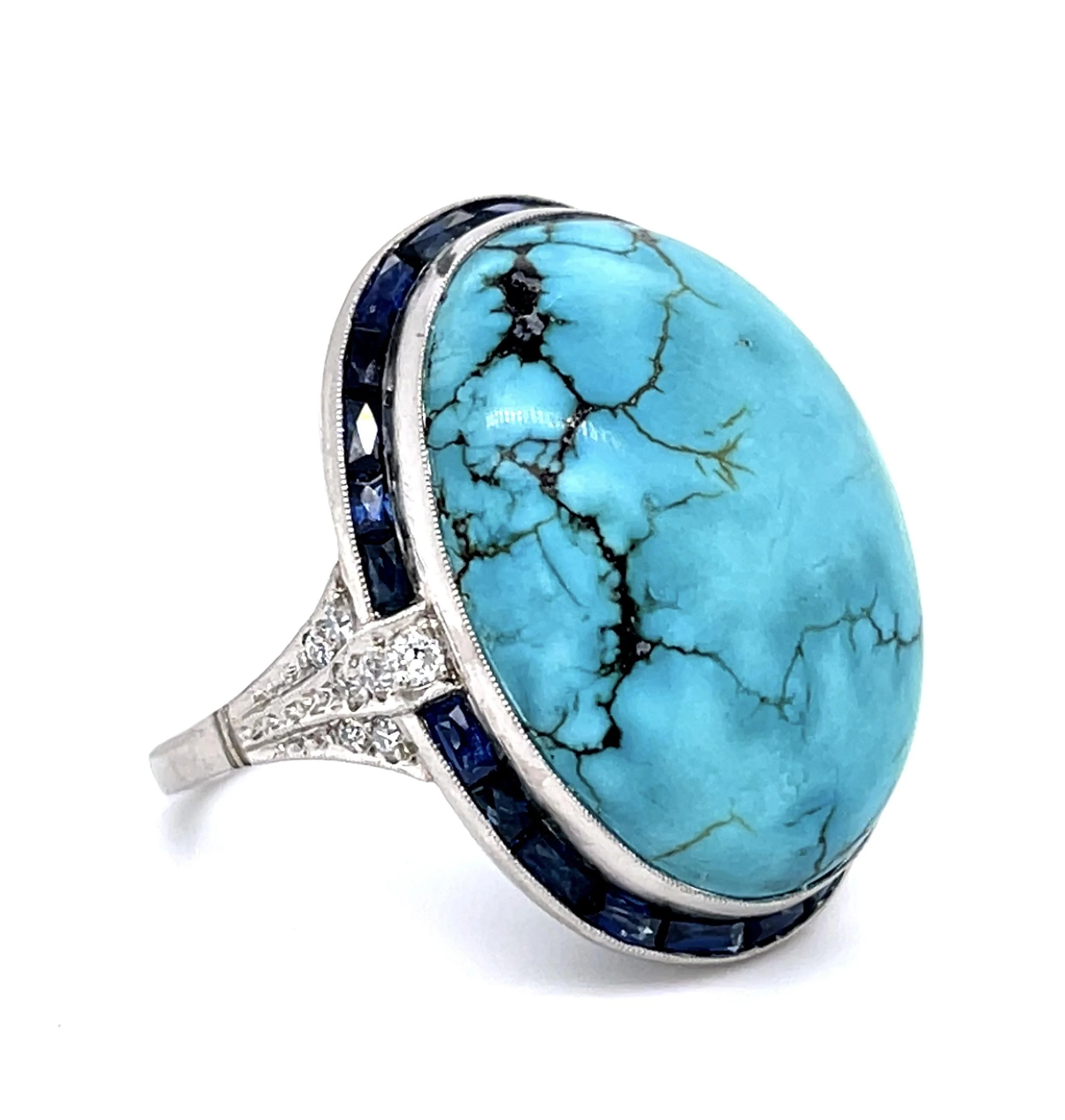 Turqoise Cabochon and Sapphire Ring