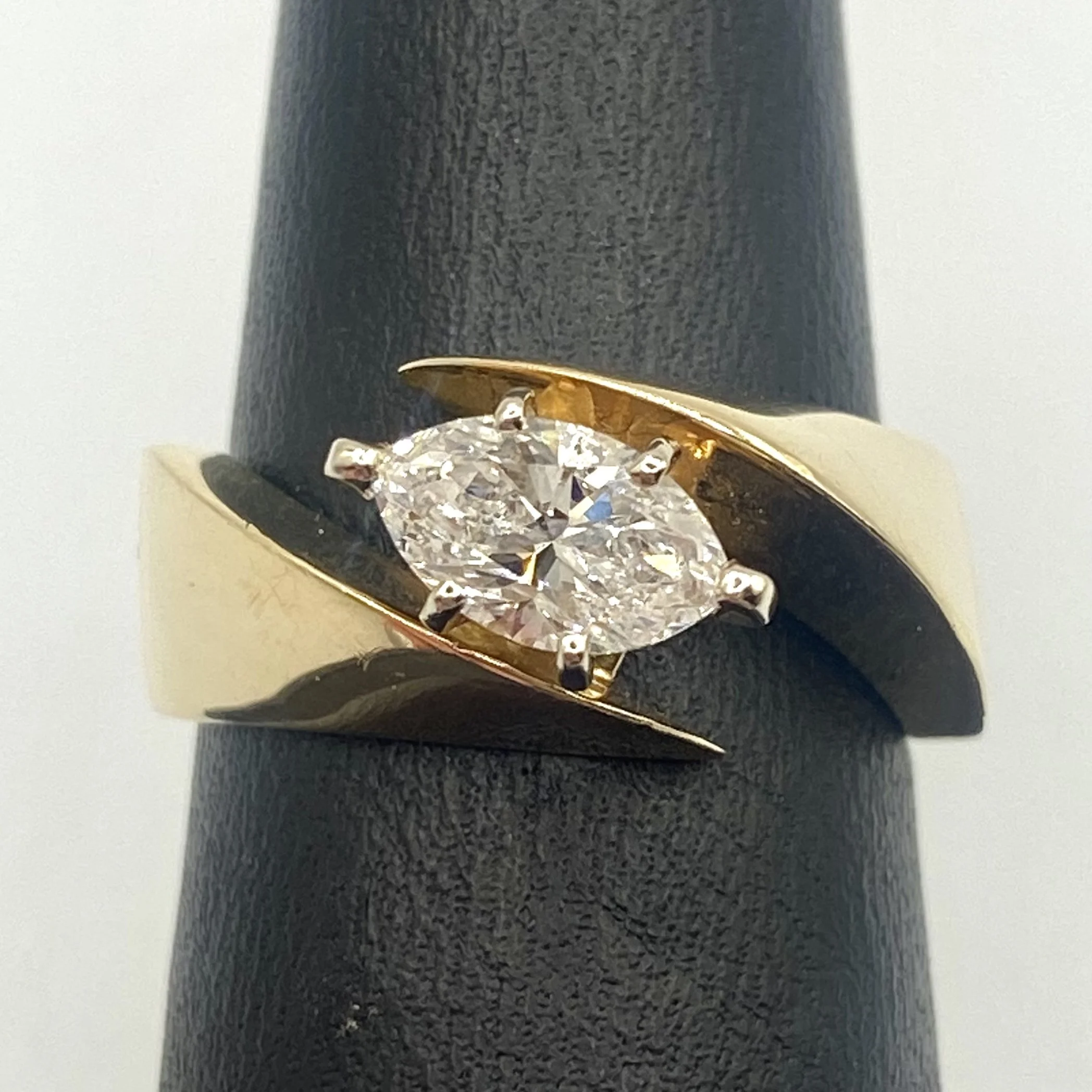 Offset Marquise Bypass Yellow Gold Ring, Size 6.75