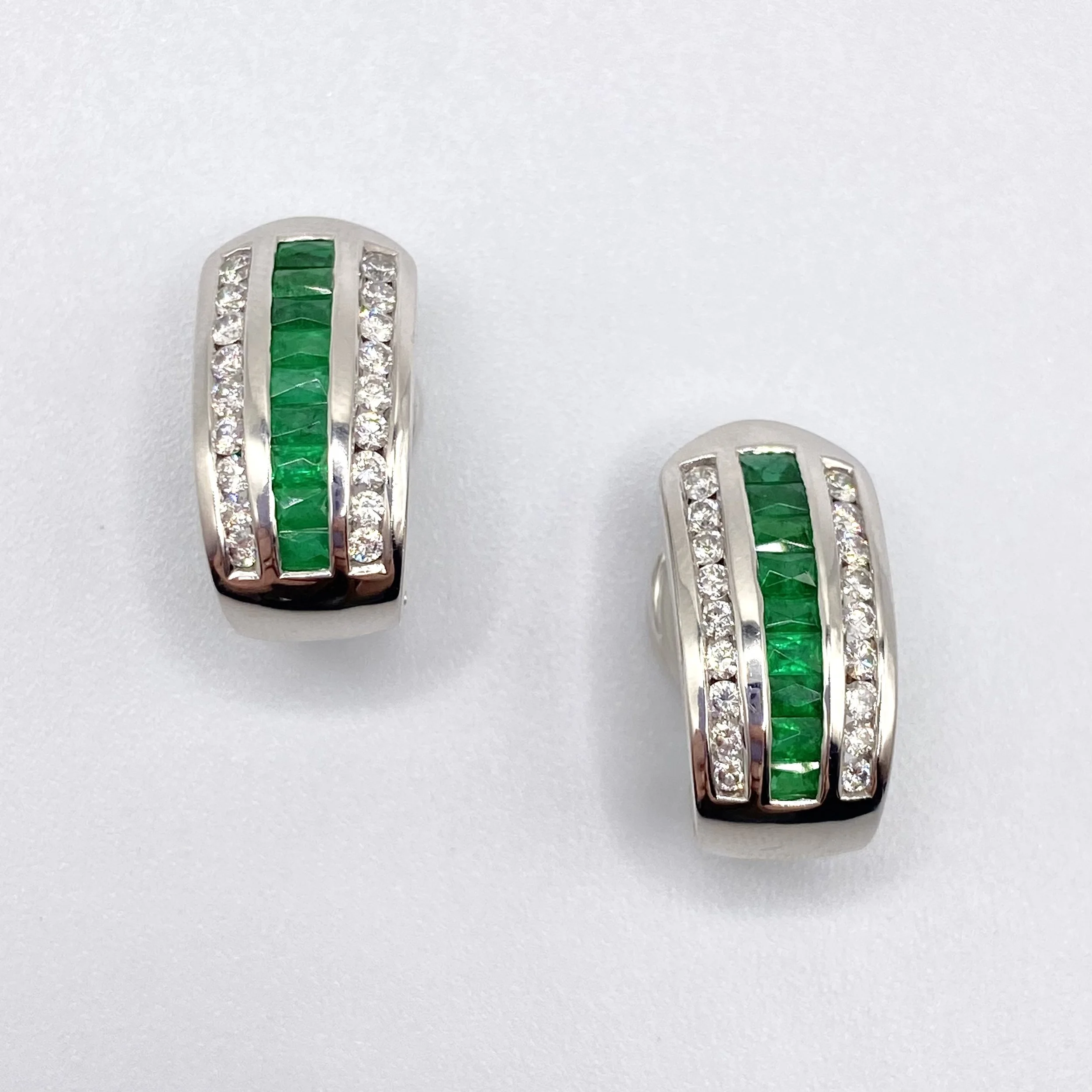 Channel-Set Emerald and Diamond Clip-On Earrings