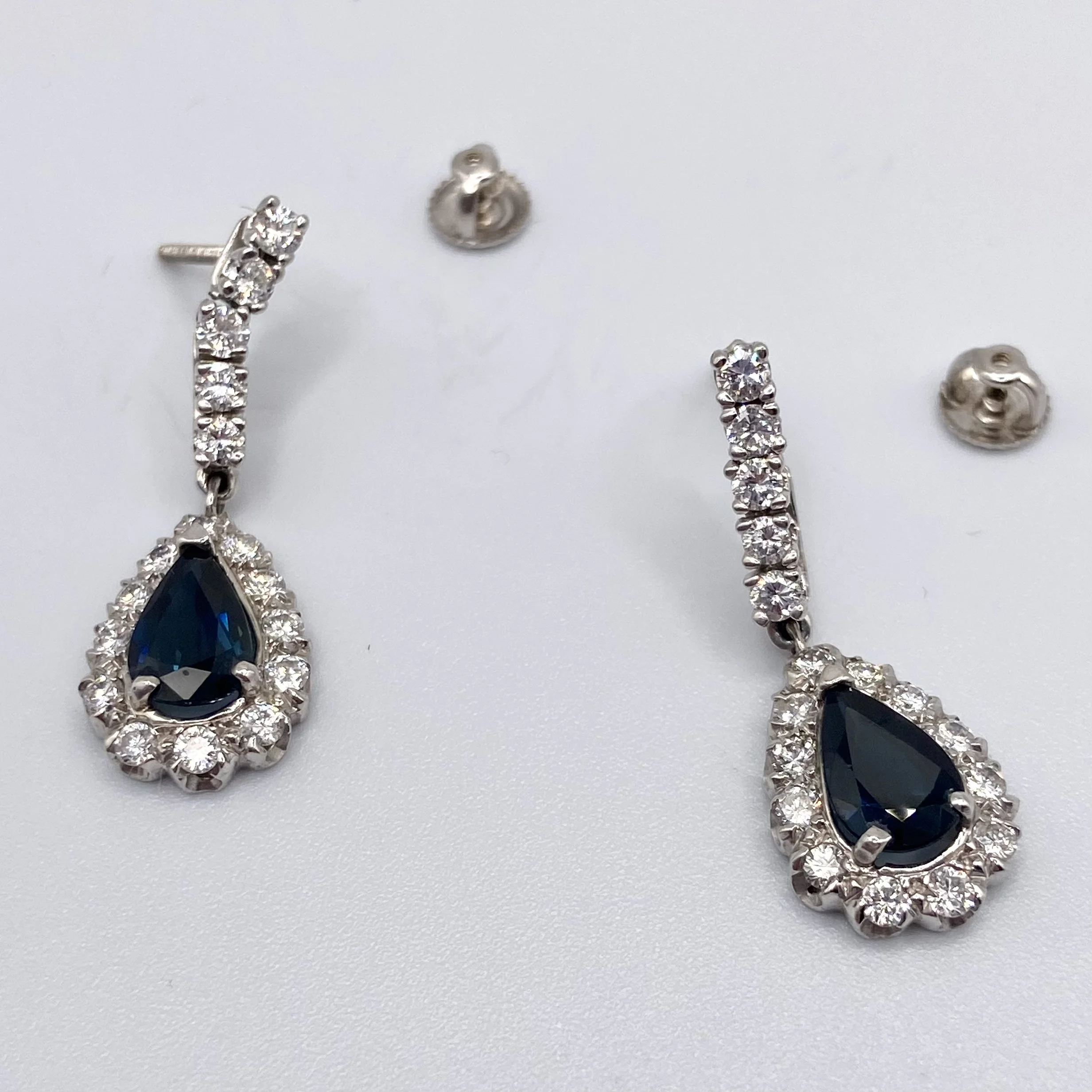 Pear Sapphire and Diamond Dangle Earrings