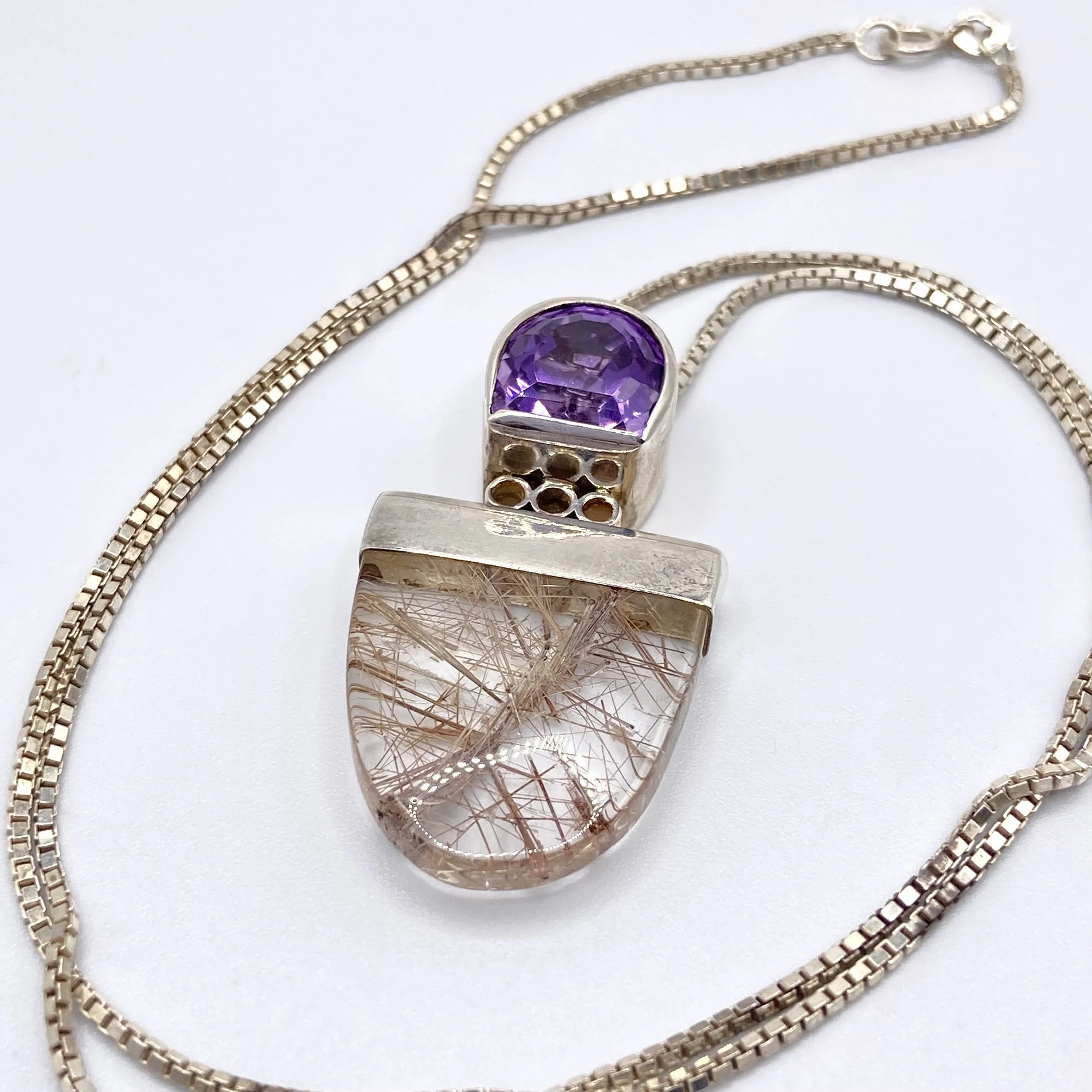 Rutilated Quartz and Amethyst Necklace