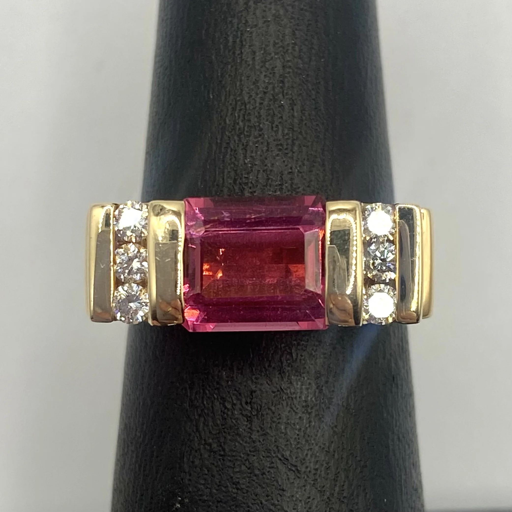 East-West Pink Tourmaline and Diamond Ring