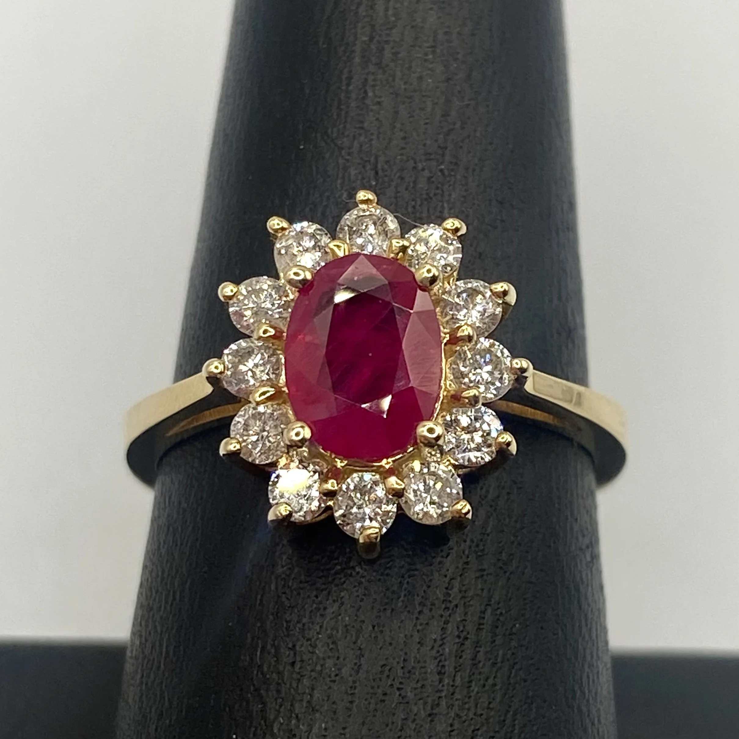 Oval Ruby w/ Diamond Halo Ring, Size 8.5
